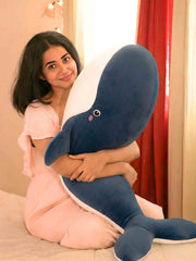 Joyful Jumbo Blue Whale Cuddle Pillow - Cute Nap Cushion Bedroom Home Decor