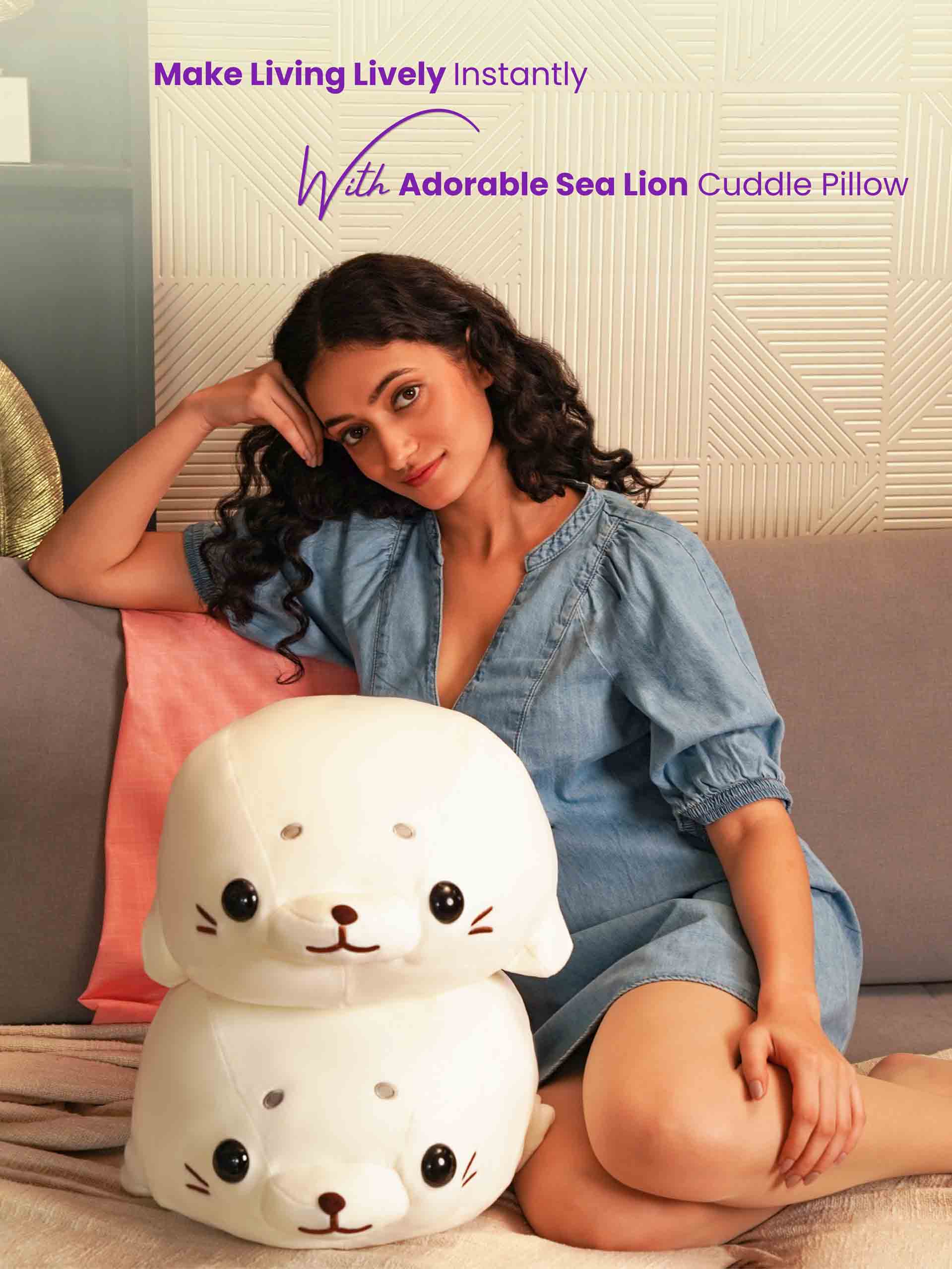 Adorable Roly-Poly Sea Lion Cuddle Pillow - Super Soft Nap Pillow Living Room Sofa Decor