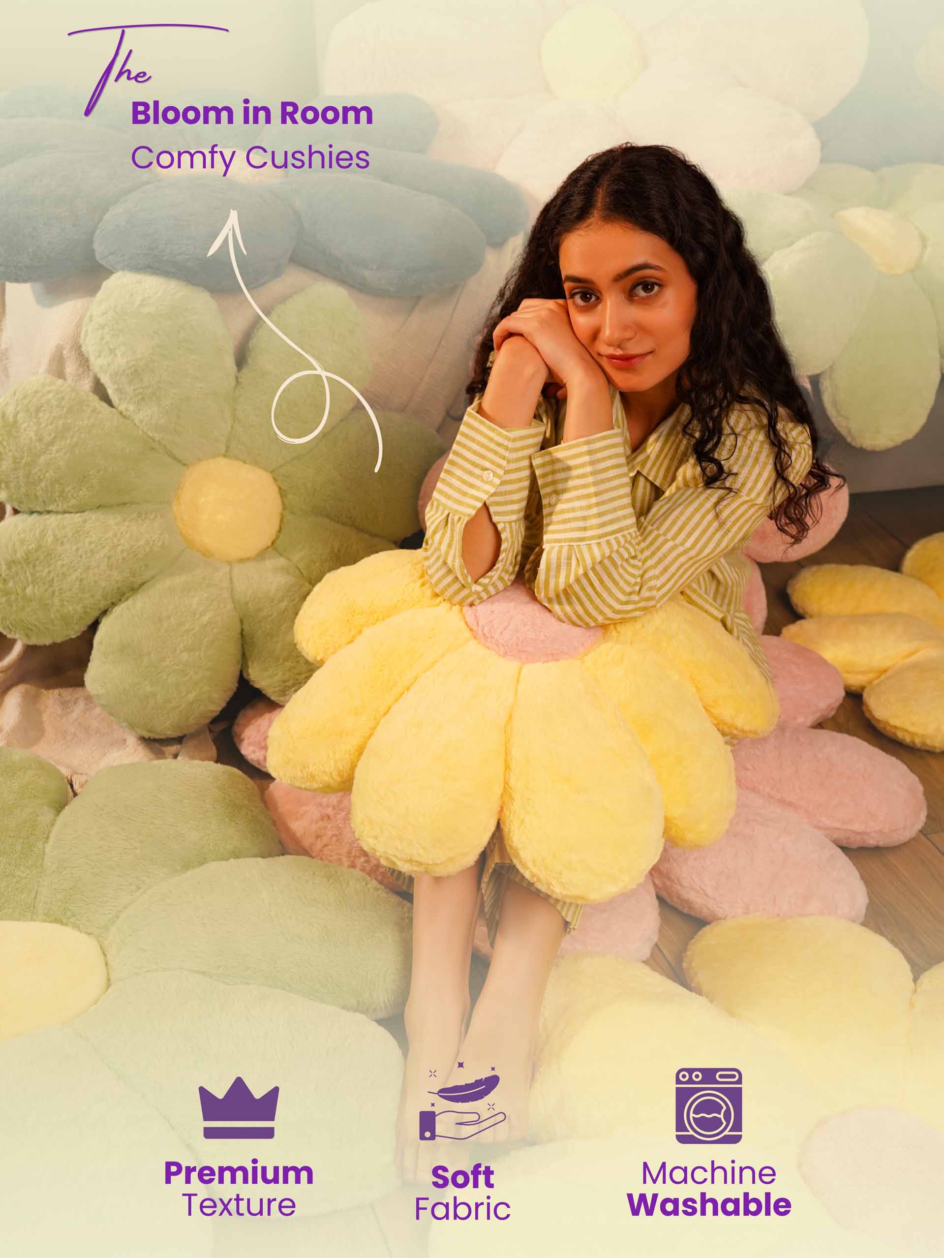 Bloom in Room Flowery Comfy Cushies - Cute Chair Cushion Soft Floor Mat Colorful Living Rooms Decor