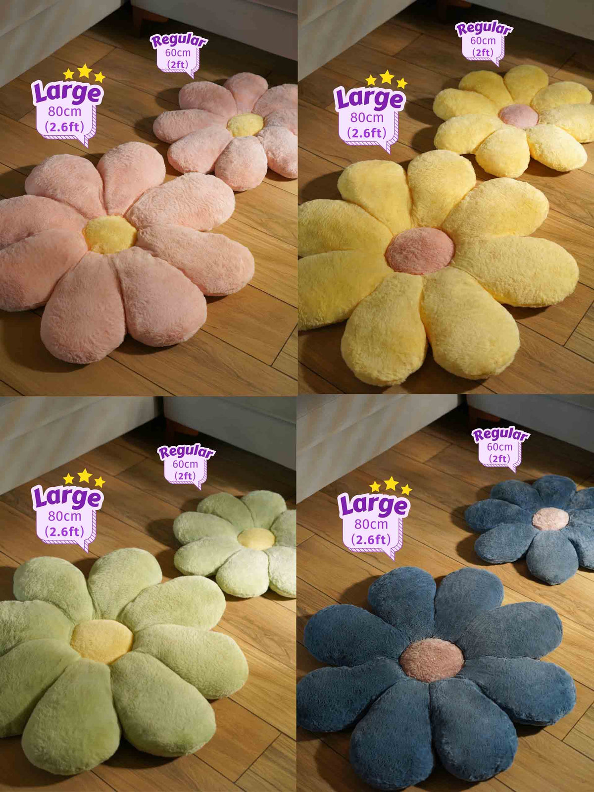 Bloom in Room Flowery Comfy Cushies - Cute Chair Cushion Soft Floor Mat Colorful Living Rooms Decor size guide