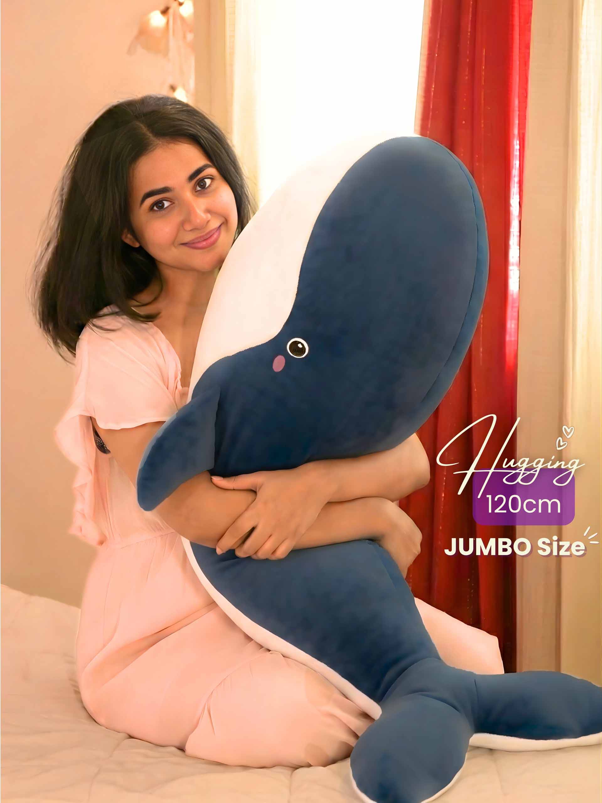 Joyful Jumbo Blue Whale Cuddle Pillow - Cute Nap Cushion Bedroom Home Decor Secondary image