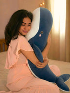 Joyful Jumbo Blue Whale Cuddle Pillow - Cute Nap Cushion Bedroom Home Decor