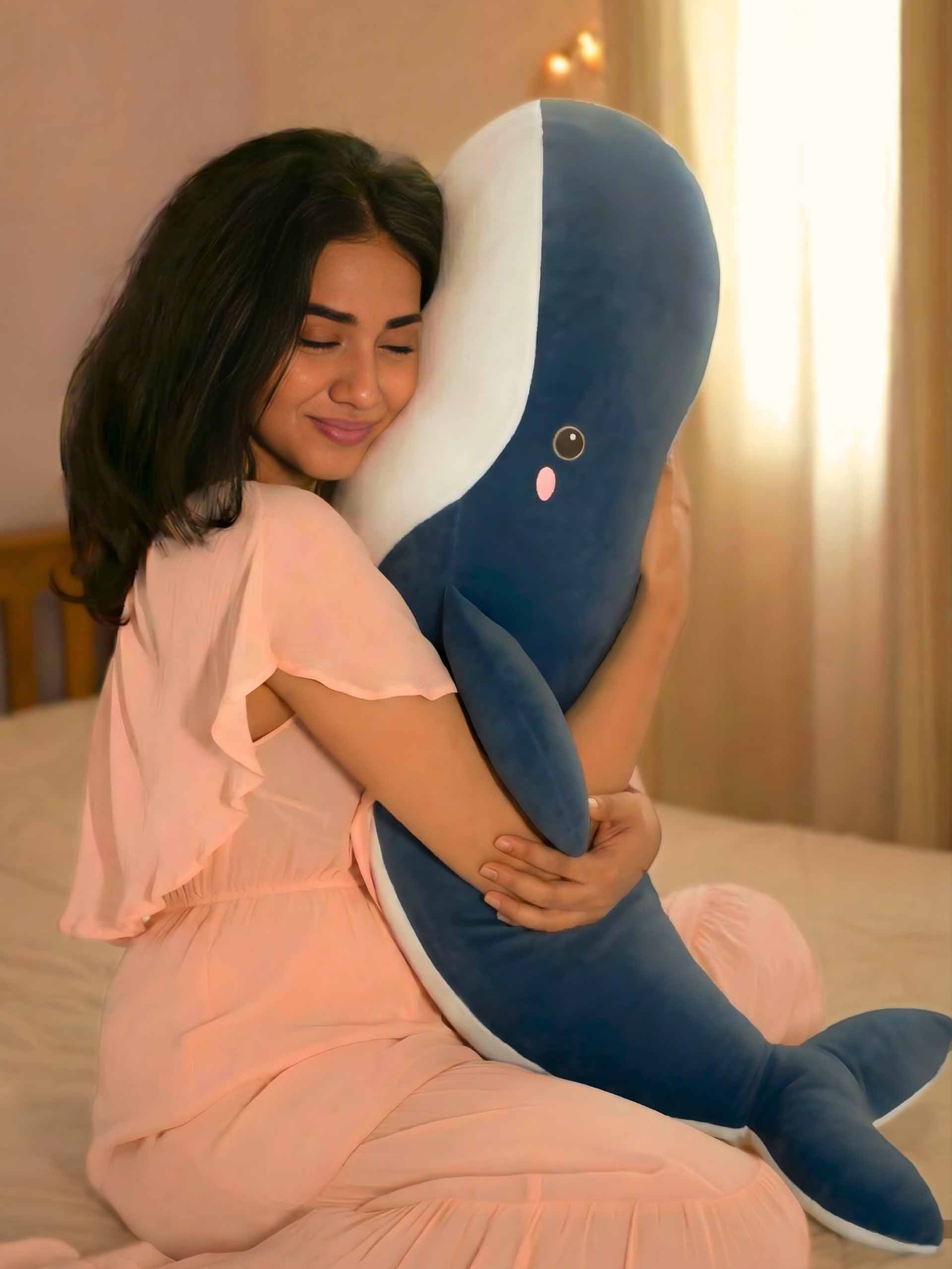 Joyful Jumbo Blue Whale Cuddle Pillow - Cute Nap Cushion Bedroom Home Decor