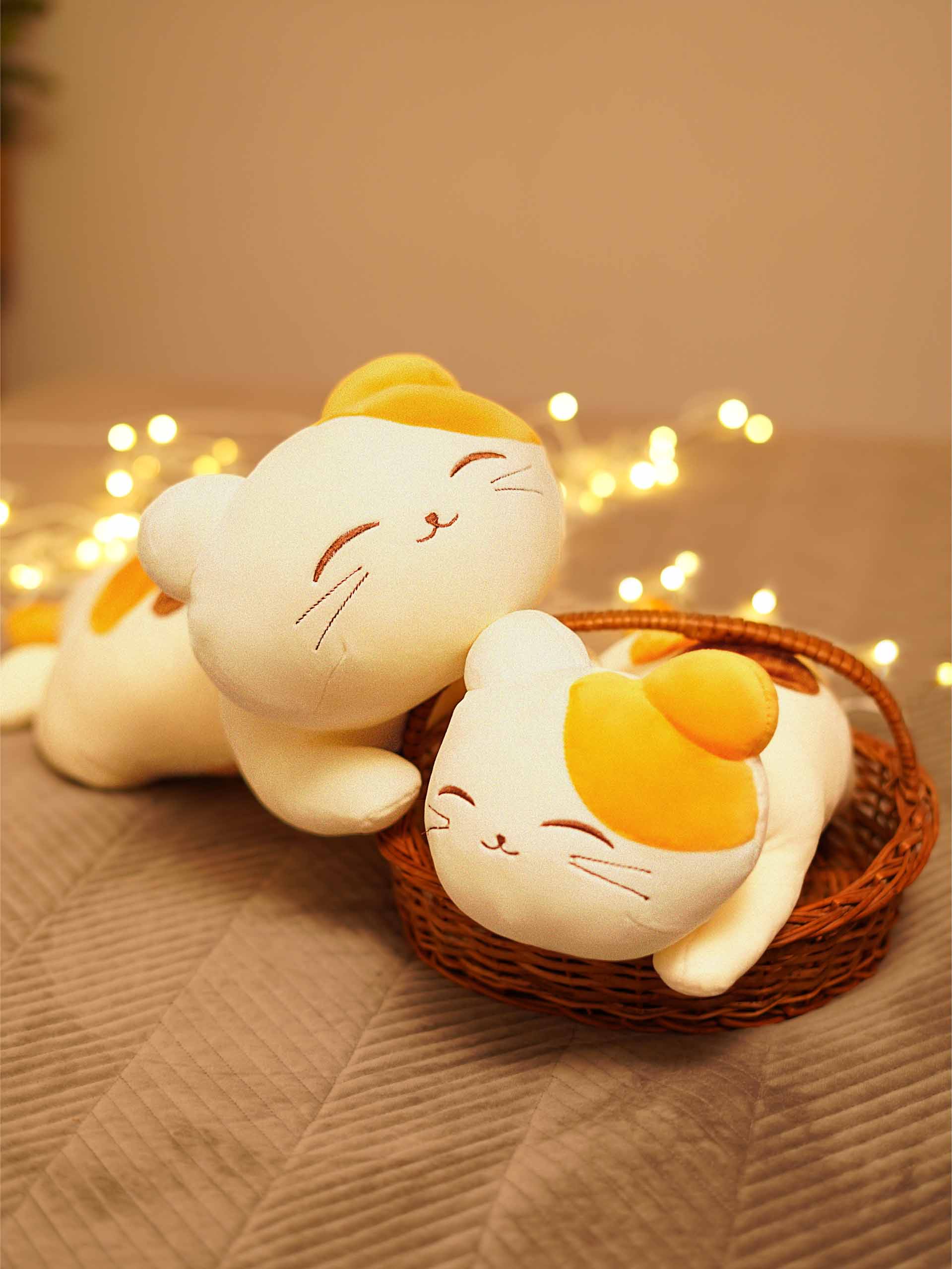 Blissfully Beaming Cutie Cat Cuddle Pillow - Cozy Corner Sleeptime Hug Pillow Room Decor