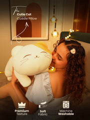Blissfully Beaming Cutie Cat Cuddle Pillow - Cozy Corner Sleeptime Hug Pillow Room Decor