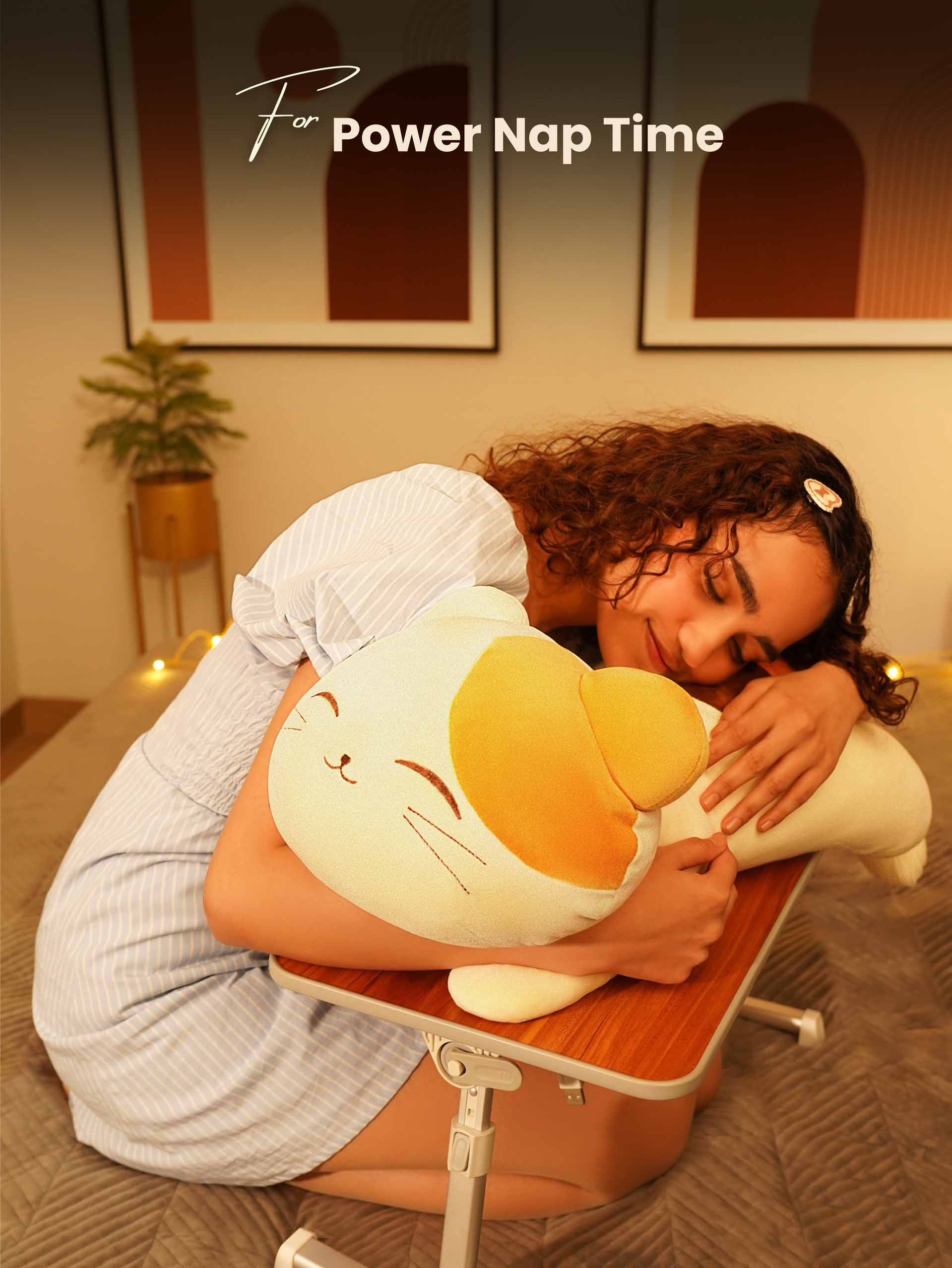 Blissfully Beaming Cutie Cat Cuddle Pillow - Cozy Corner Sleeptime Hug Pillow Room Decor
