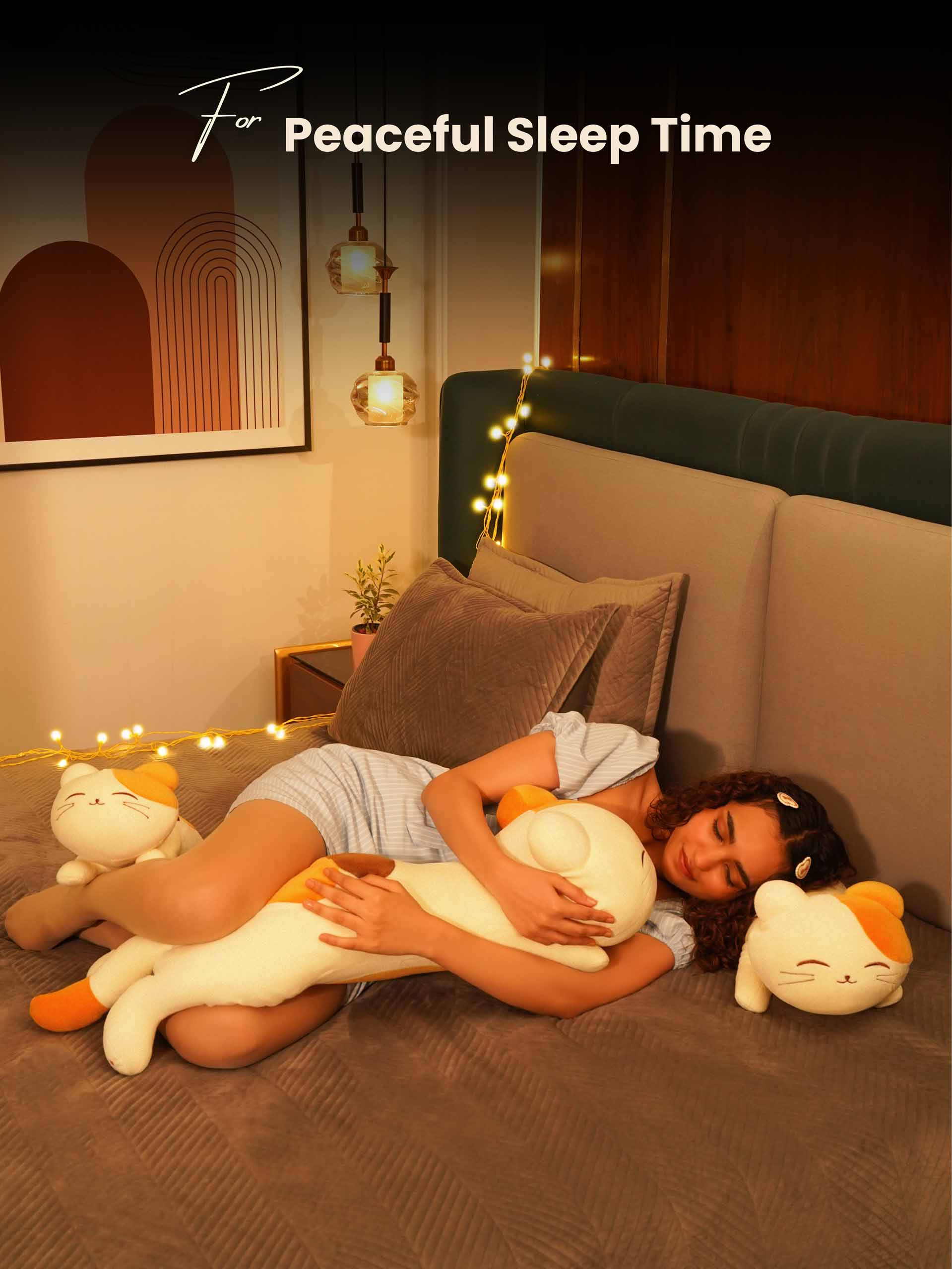 Blissfully Beaming Cutie Cat Cuddle Pillow - Cozy Corner Sleeptime Hug Pillow Room Decor