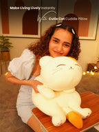 Blissfully Beaming Cutie Cat Cuddle Pillow - Cozy Corner Sleeptime Hug Pillow Room Decor