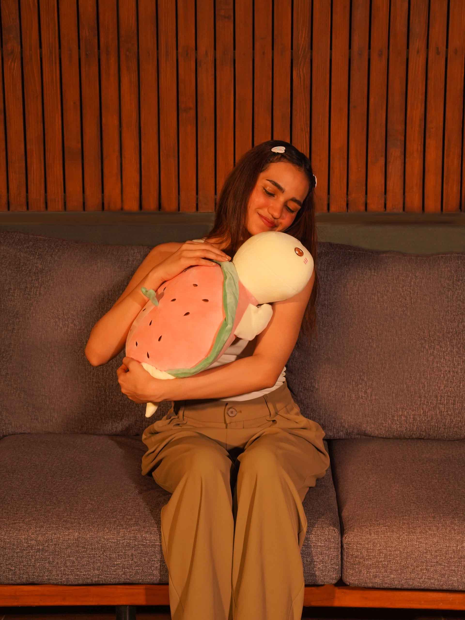 Forever Happy Watermelon Turtle Cuddle Pillow - Cute Soft Sleeping Pillow for Living Room