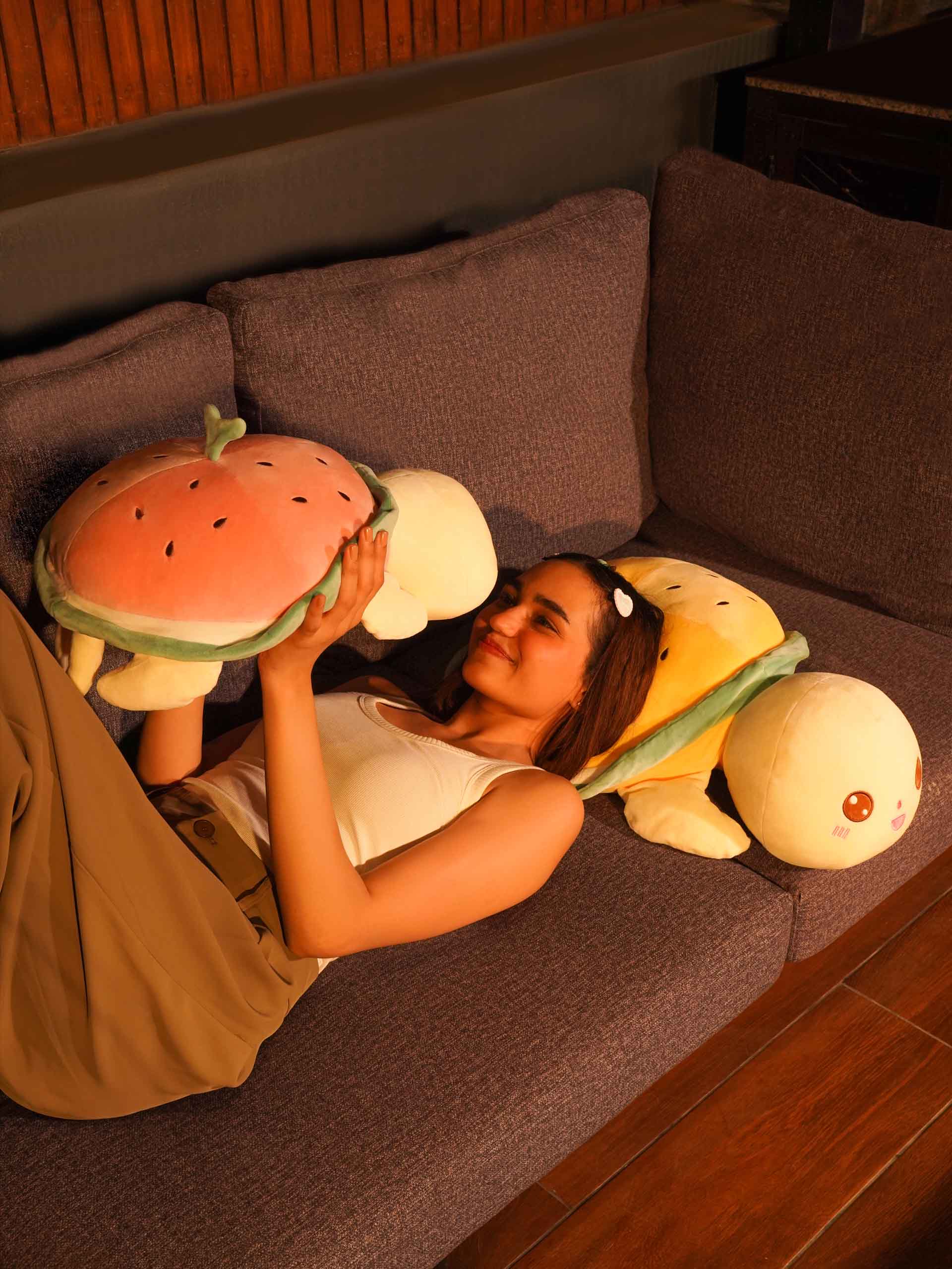 Forever Happy Watermelon Turtle Cuddle Pillow - Cute Soft Sleeping Pillow for Living Room