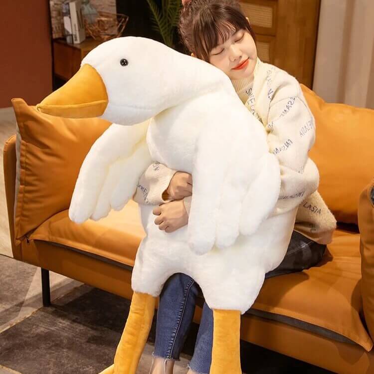 Giant Gullible Goose Cuddle Pillow - Cute White Duck Unique Living Room Decor Cushion