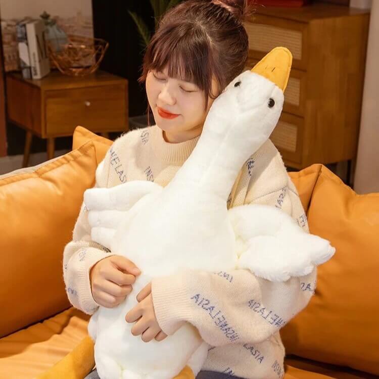 Giant Gullible Goose Cuddle Pillow - Cute White Duck Unique Living Room Decor Cushion