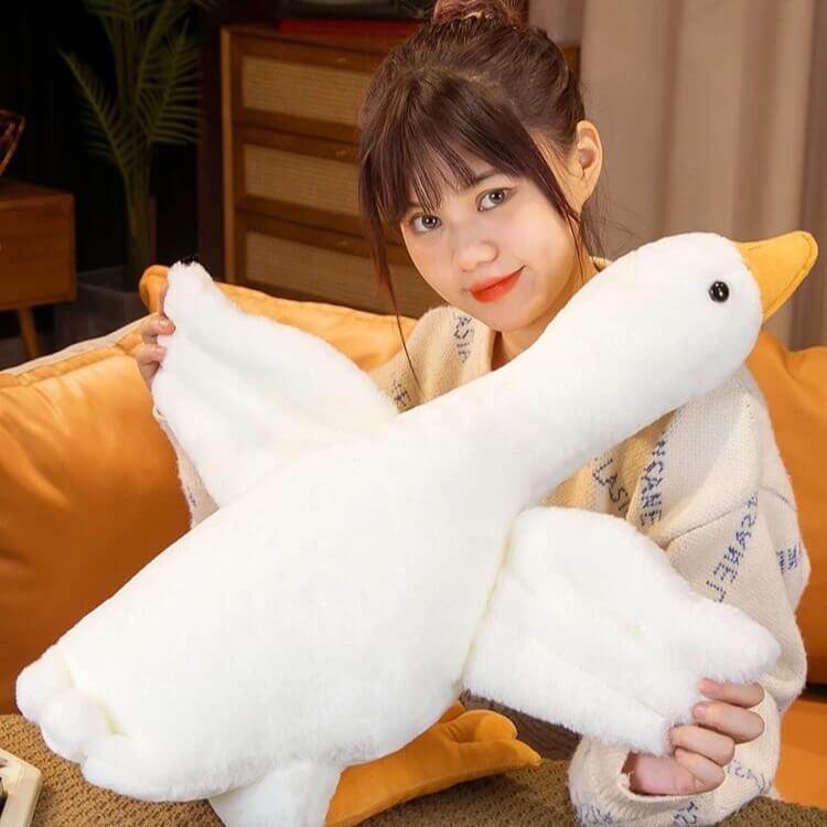 Giant Gullible Goose Cuddle Pillow - Cute White Duck Unique Living Room Decor Cushion