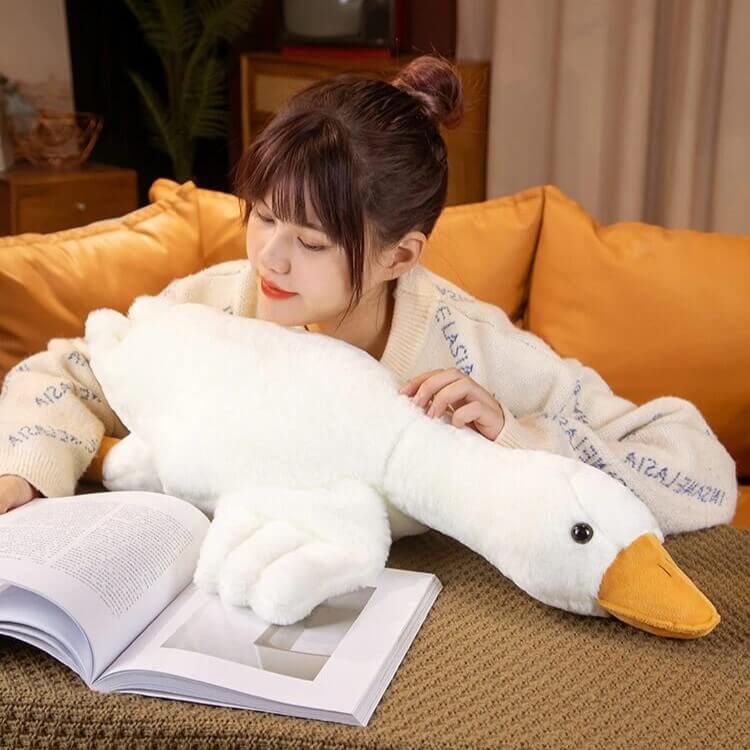 Giant Gullible Goose Cuddle Pillow - Cute White Duck Unique Living Room Decor Cushion