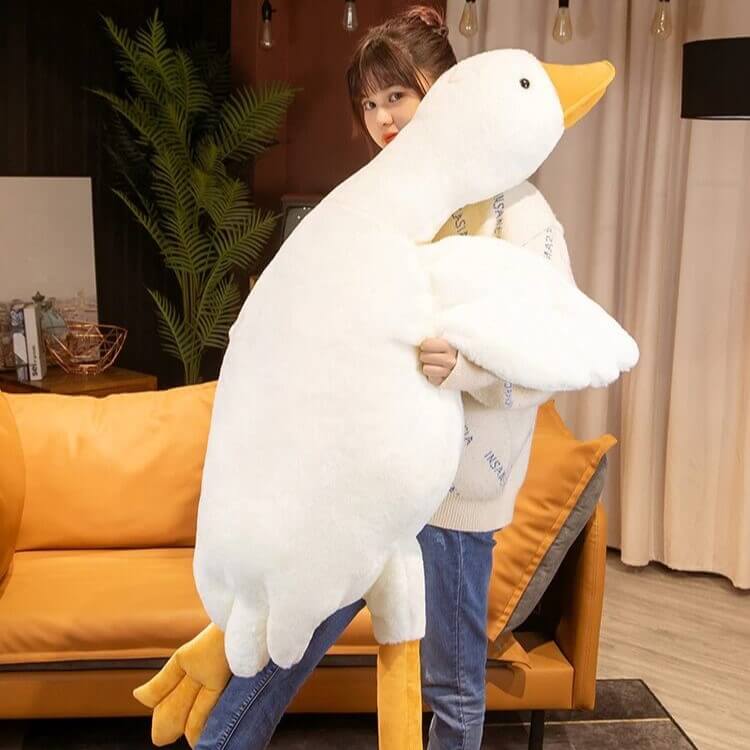 Giant Gullible Goose Cuddle Pillow - Cute White Duck Unique Living Room Decor Cushion