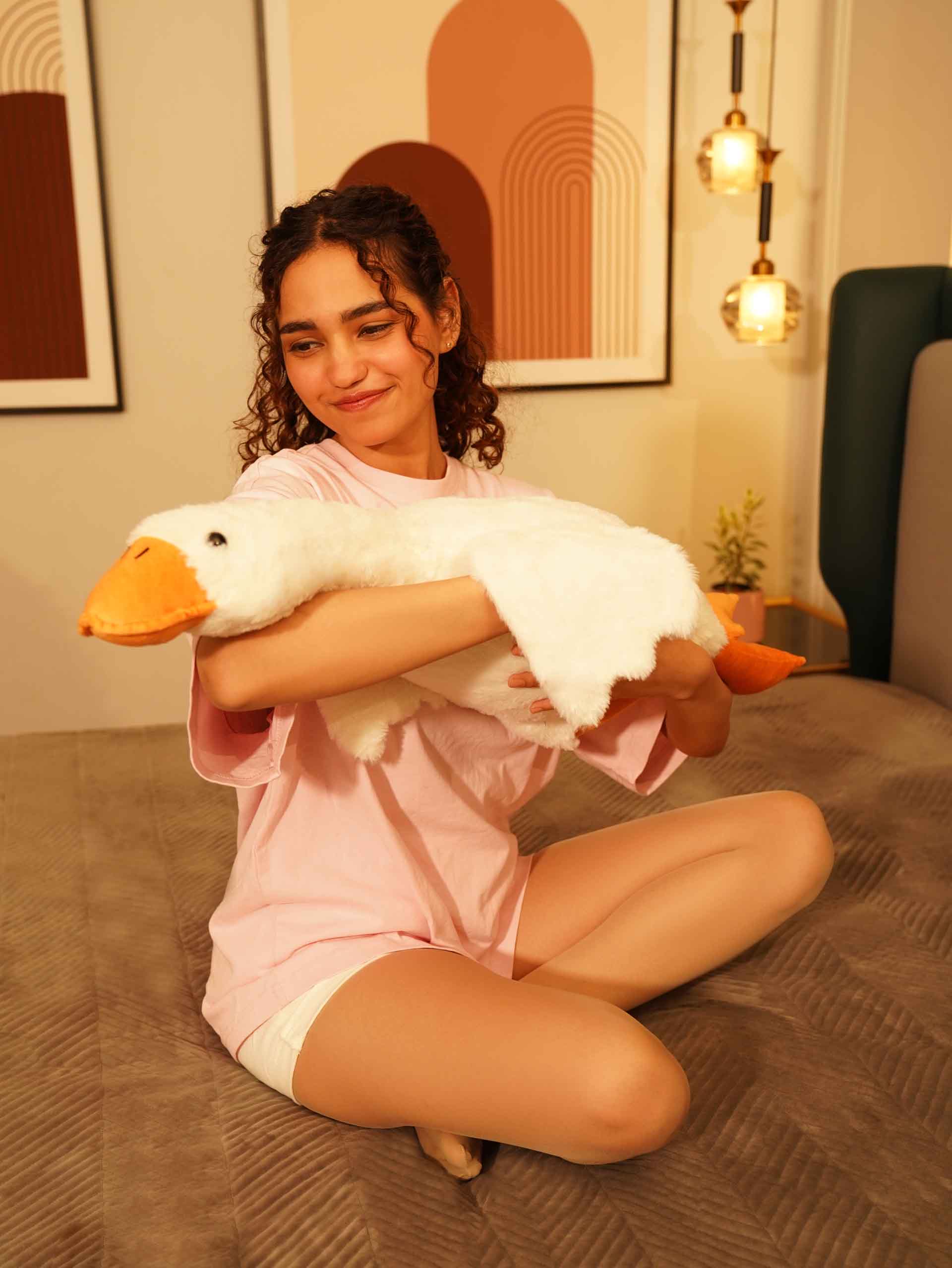 Giant Gullible Goose Cuddle Pillow - Cute White Duck Unique Living Room Decor Cushion