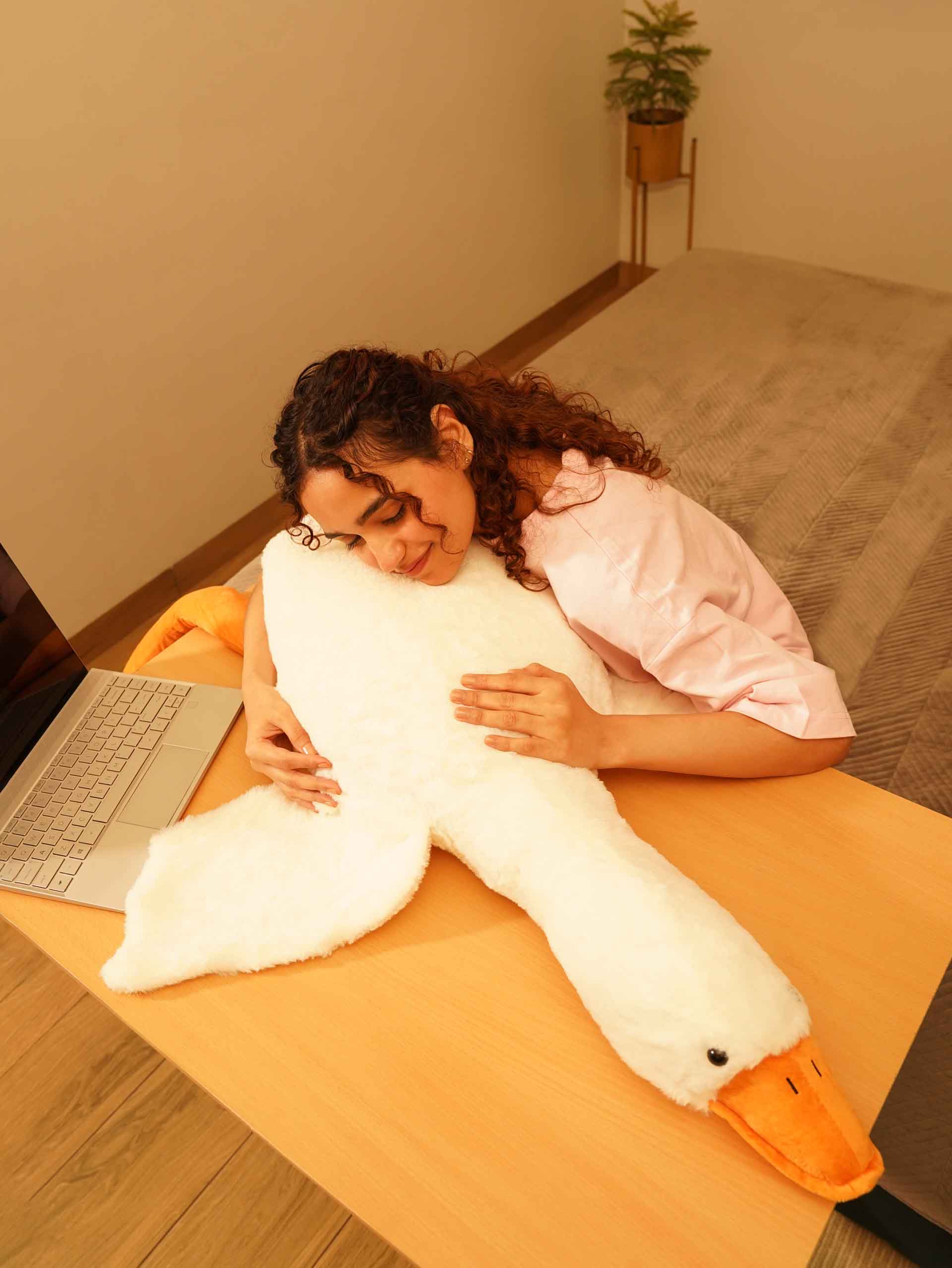 Giant Gullible Goose Cuddle Pillow - Cute White Duck Unique Living Room Decor Cushion