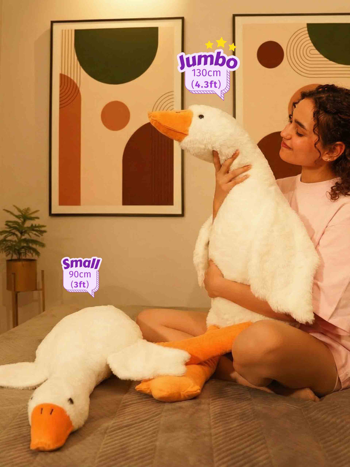 Giant Gullible Goose Cuddle Pillow - Cute White Duck Unique Living Room Decor Cushion size guide