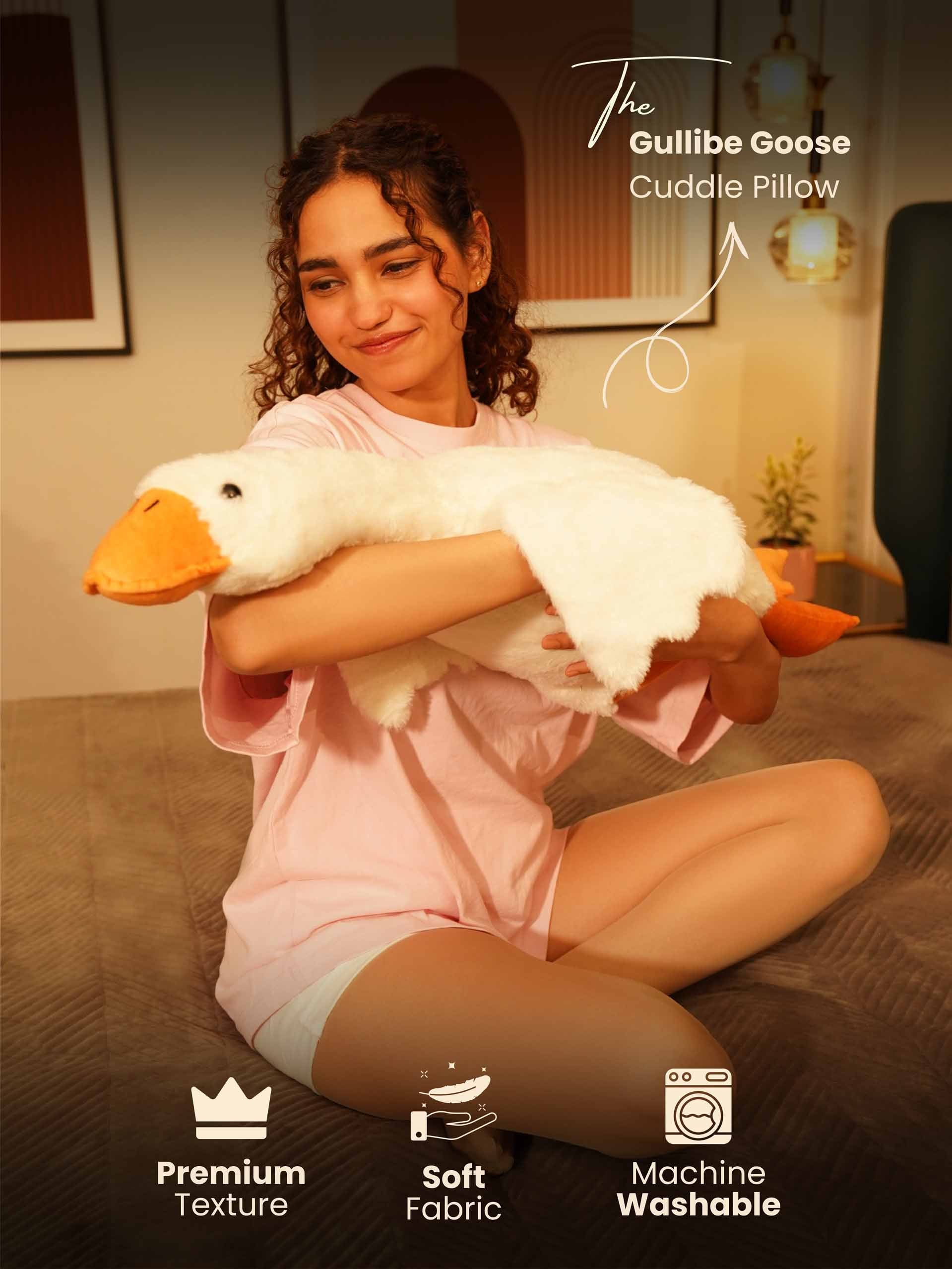 Giant Gullible Goose Cuddle Pillow - Cute White Duck Unique Living Room Decor Cushion