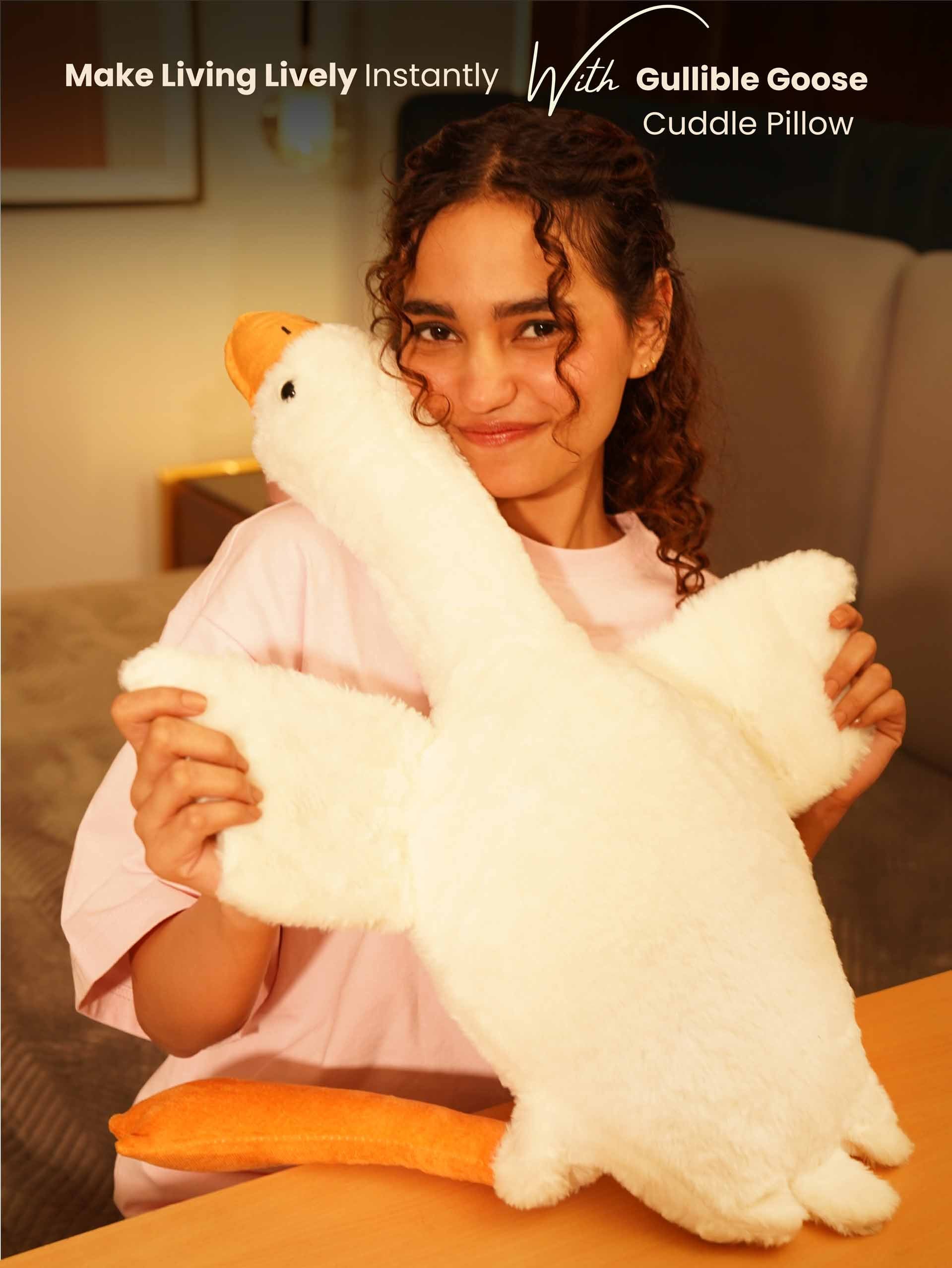 Giant Gullible Goose Cuddle Pillow - Cute White Duck Unique Living Room Decor Cushion