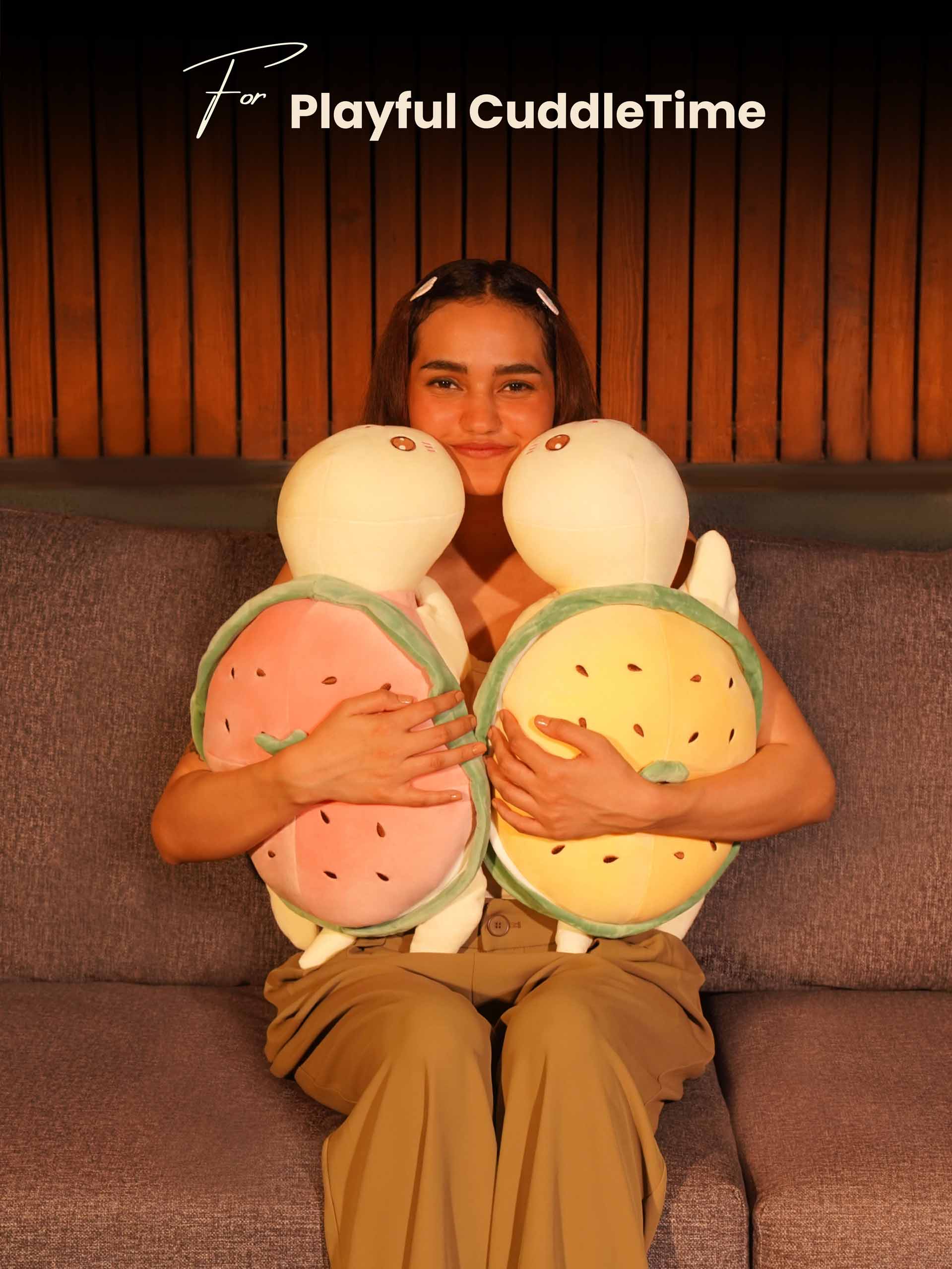 Forever Happy Watermelon Turtle Cuddle Pillow - Cute Soft Sleeping Pillow for Living Room