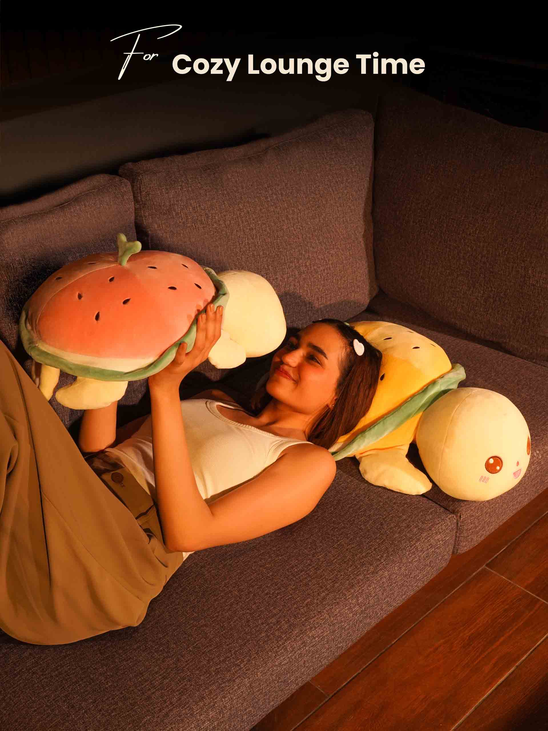 Forever Happy Watermelon Turtle Cuddle Pillow - Cute Soft Sleeping Pillow for Living Room
