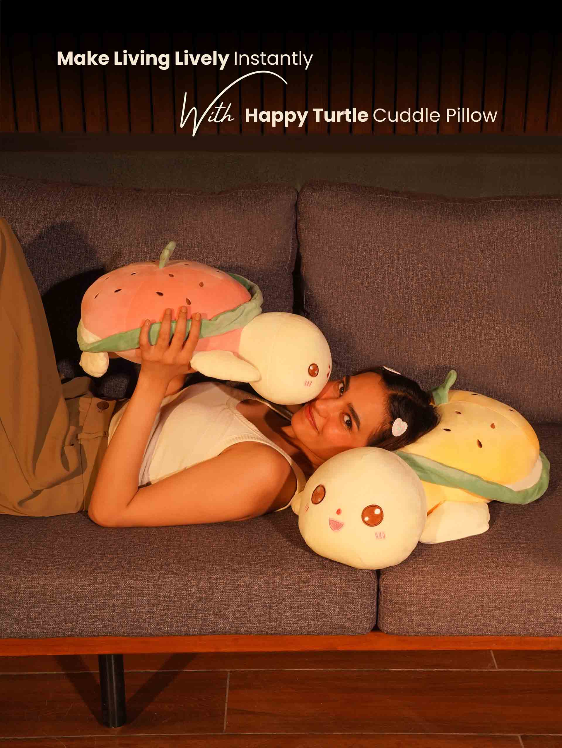 Forever Happy Watermelon Turtle Cuddle Pillow - Cute Soft Sleeping Pillow for Living Room