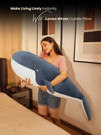 Joyful Jumbo Blue Whale Cuddle Pillow - Cute Nap Cushion Bedroom Home Decor