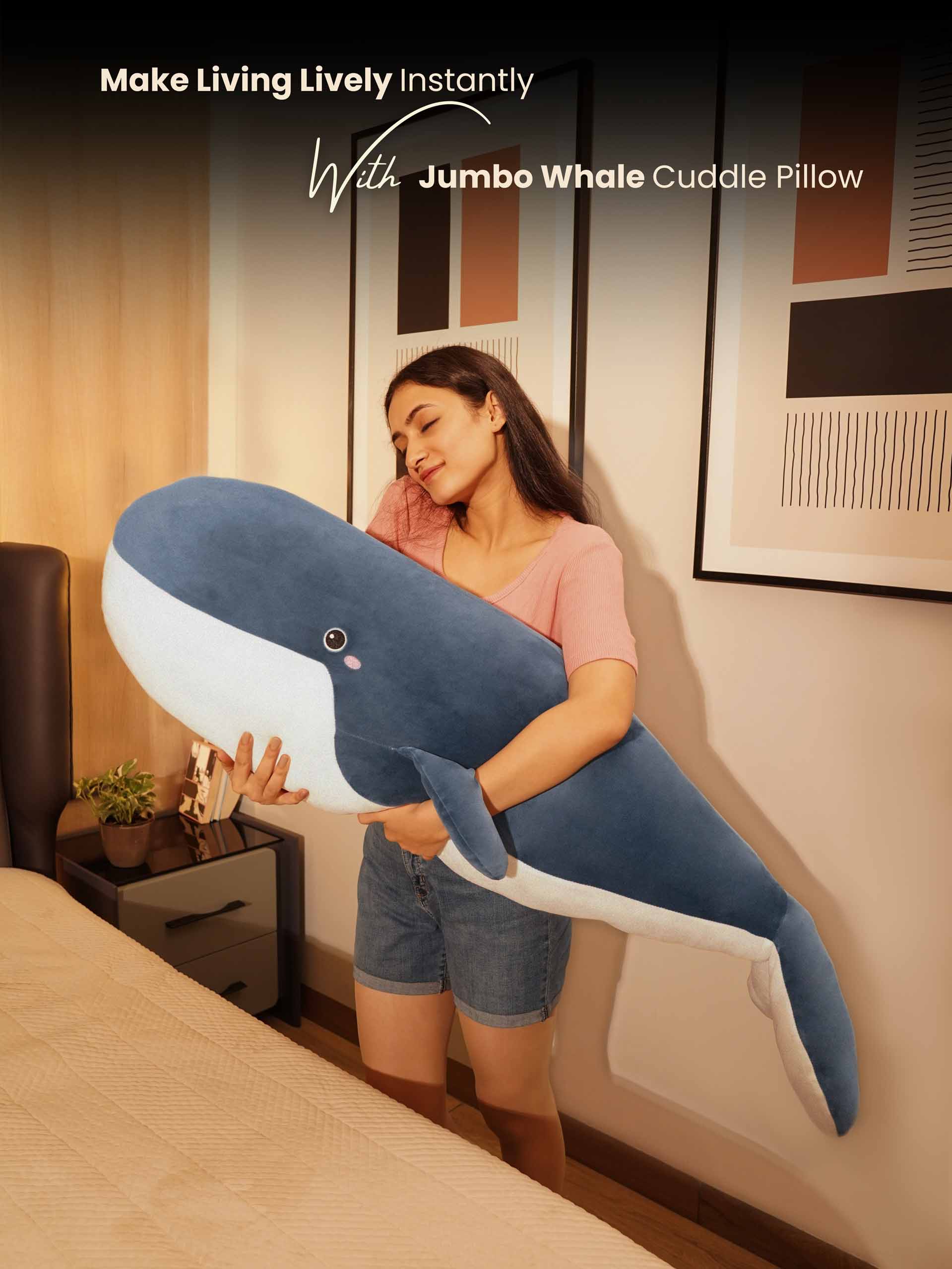 Joyful Jumbo Blue Whale Cuddle Pillow - Cute Nap Cushion Bedroom Home Decor
