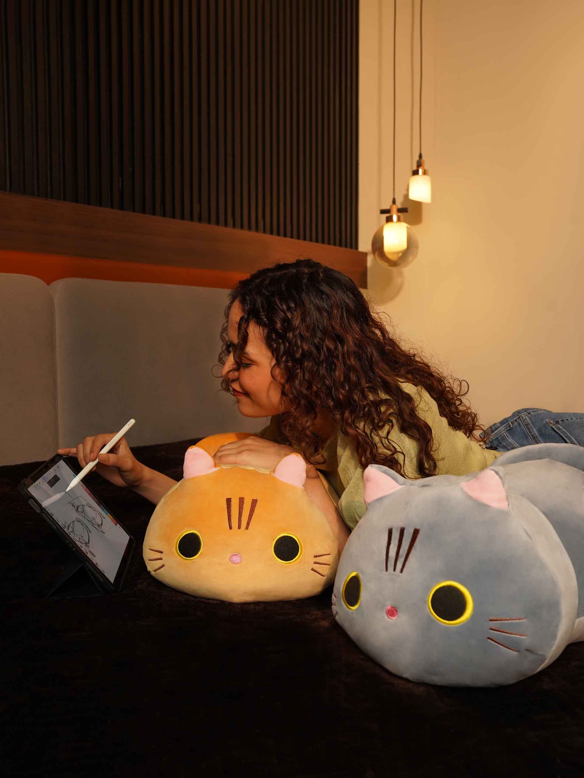 Kitty Cat Cuddle Pillow - Cylindrical Long Bedside Cute Nap Pillow for Sofa