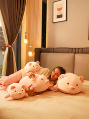 Lounging Piggy Cuddle Pillow - Cute Pink Sleeping Pillow Living Room Decor