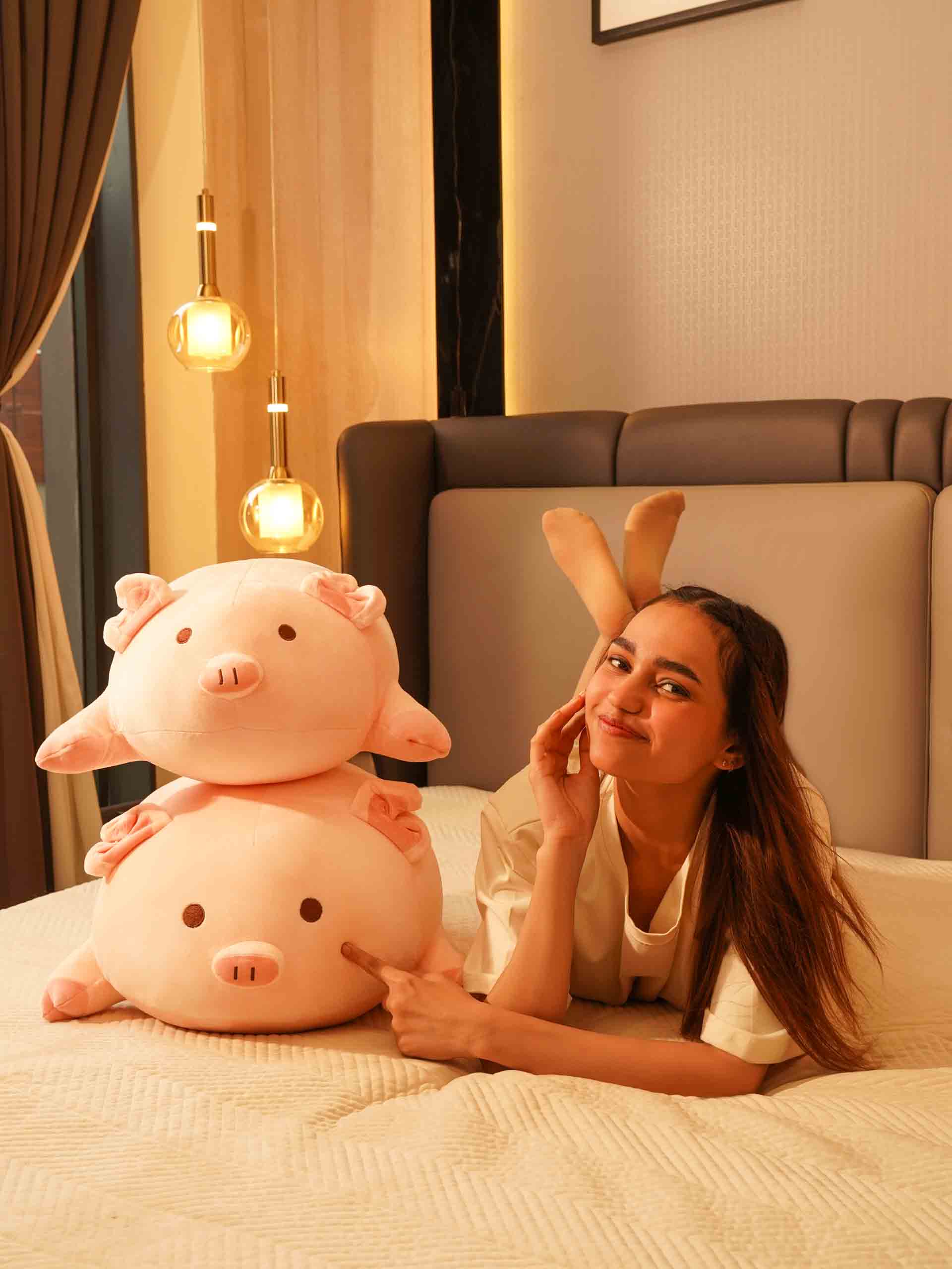 Lounging Piggy Cuddle Pillow - Cute Pink Sleeping Pillow Living Room Decor