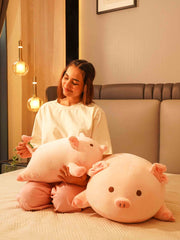 Lounging Piggy Cuddle Pillow - Cute Pink Sleeping Pillow Living Room Decor