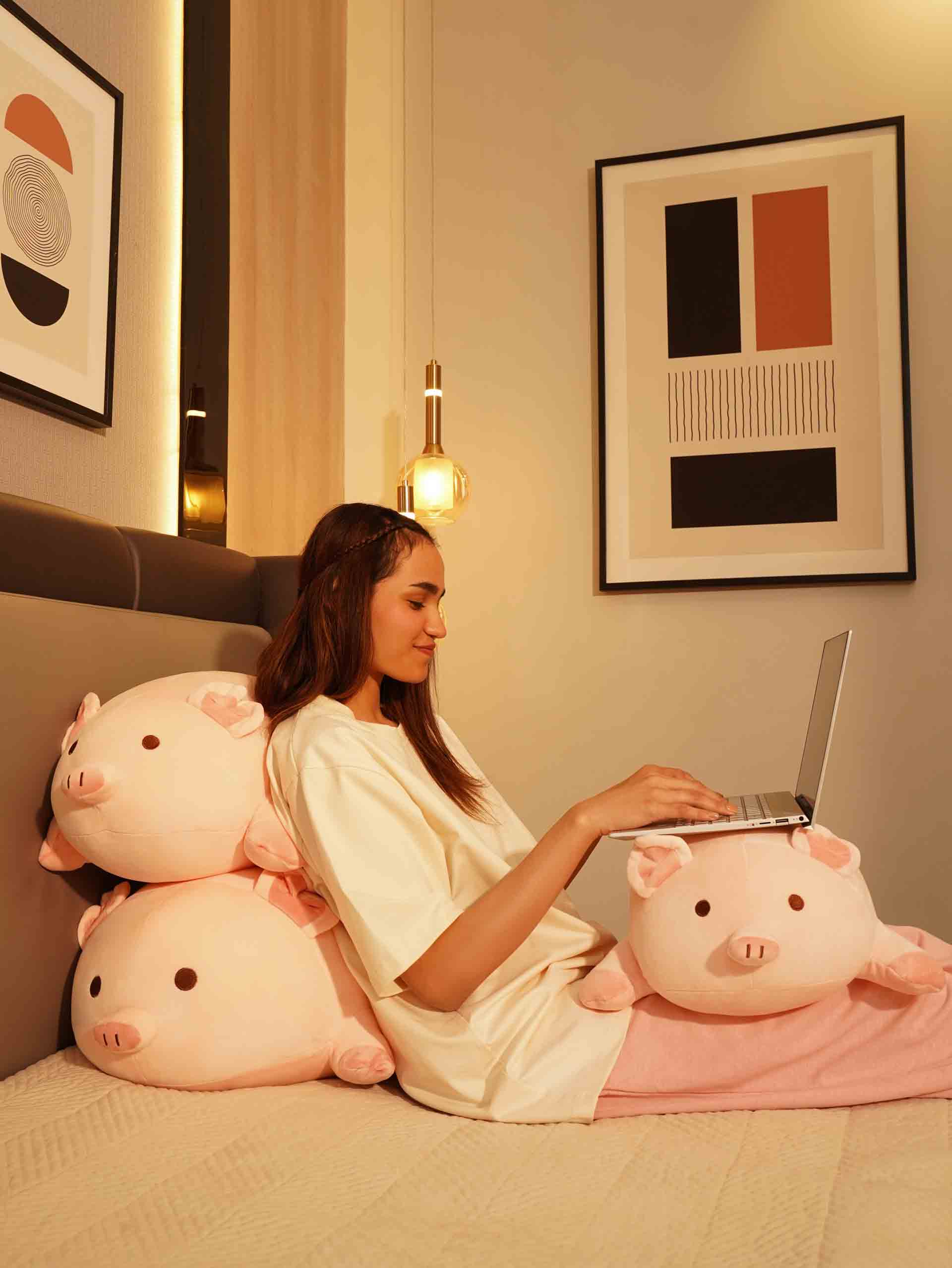 Lounging Piggy Cuddle Pillow - Cute Pink Sleeping Pillow Living Room Decor