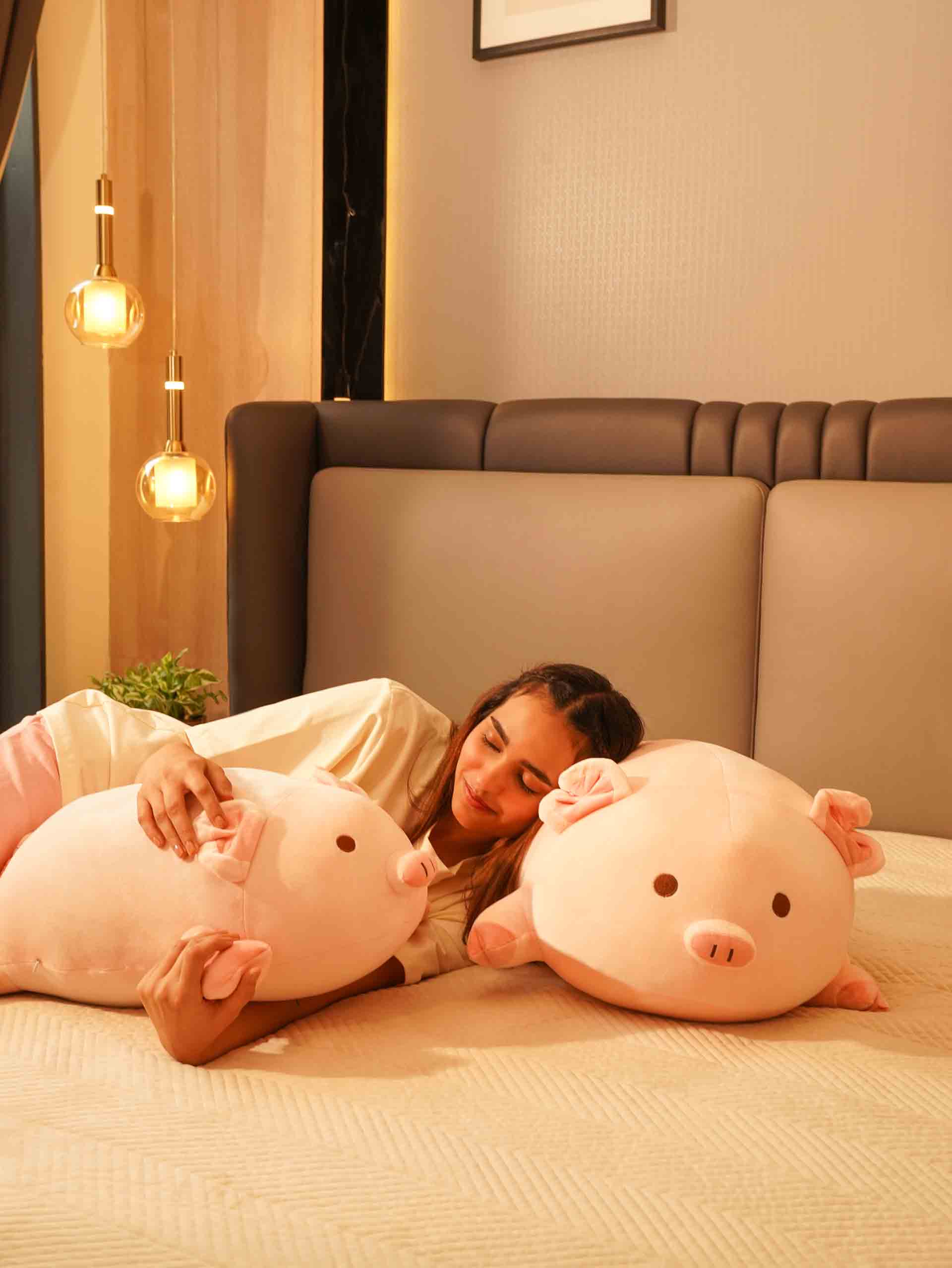 Lounging Piggy Cuddle Pillow - Cute Pink Sleeping Pillow Living Room Decor