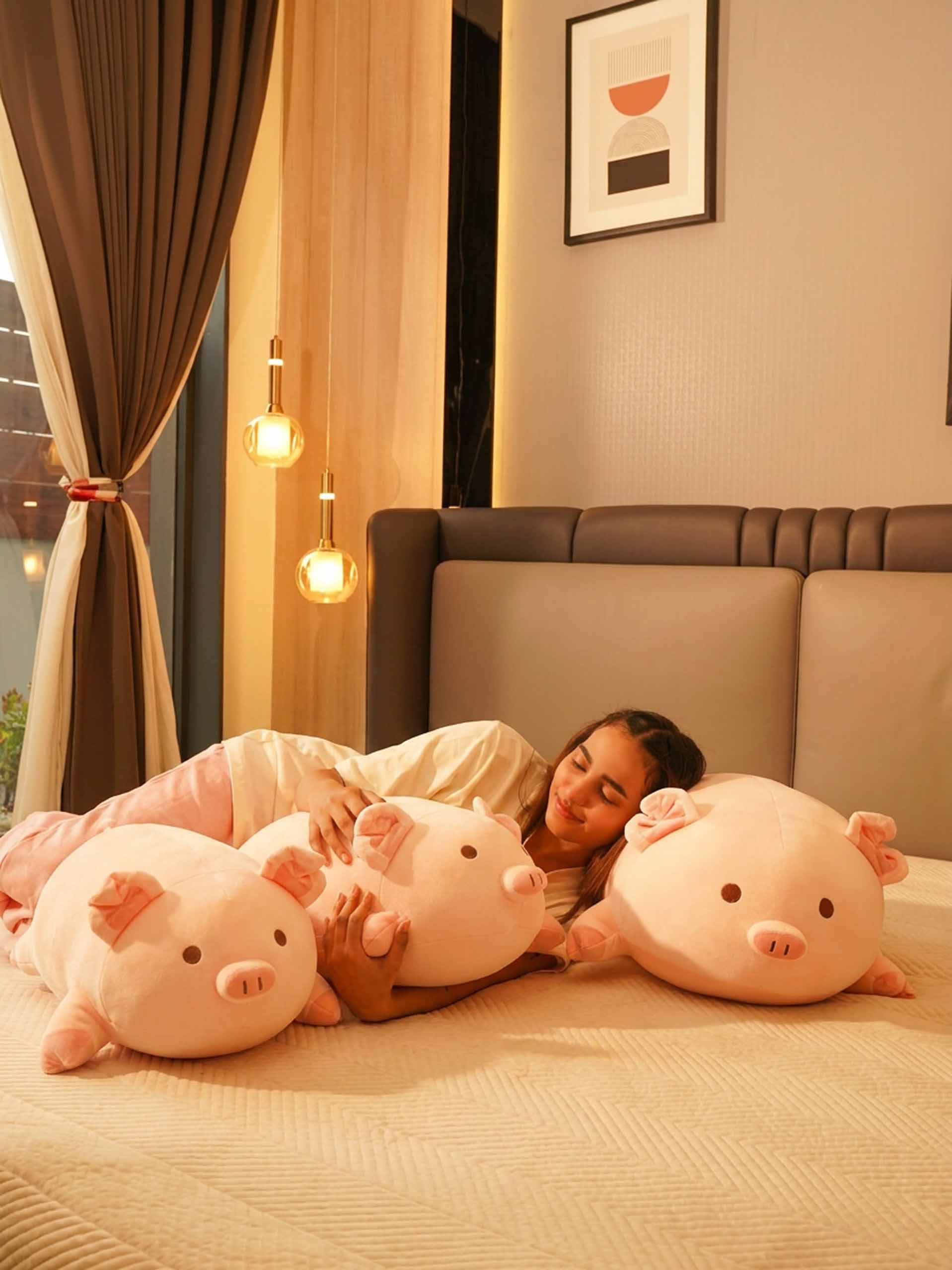 Lounging Piggy Cuddle Pillow - Cute Pink Sleeping Pillow Living Room Decor Main image