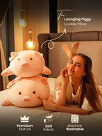 Lounging Piggy Cuddle Pillow - Cute Pink Sleeping Pillow Living Room Decor