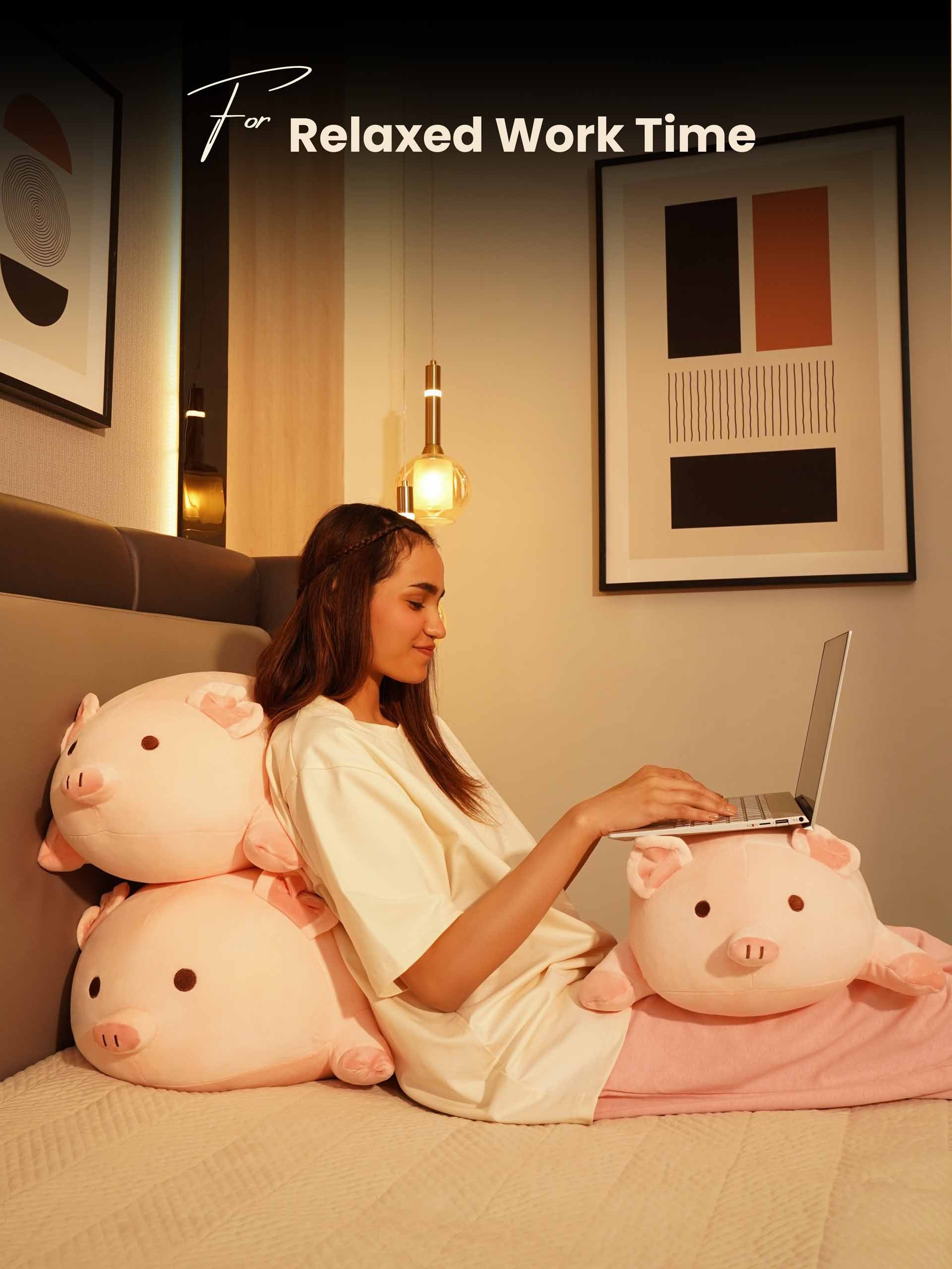 Lounging Piggy Cuddle Pillow - Cute Pink Sleeping Pillow Living Room Decor