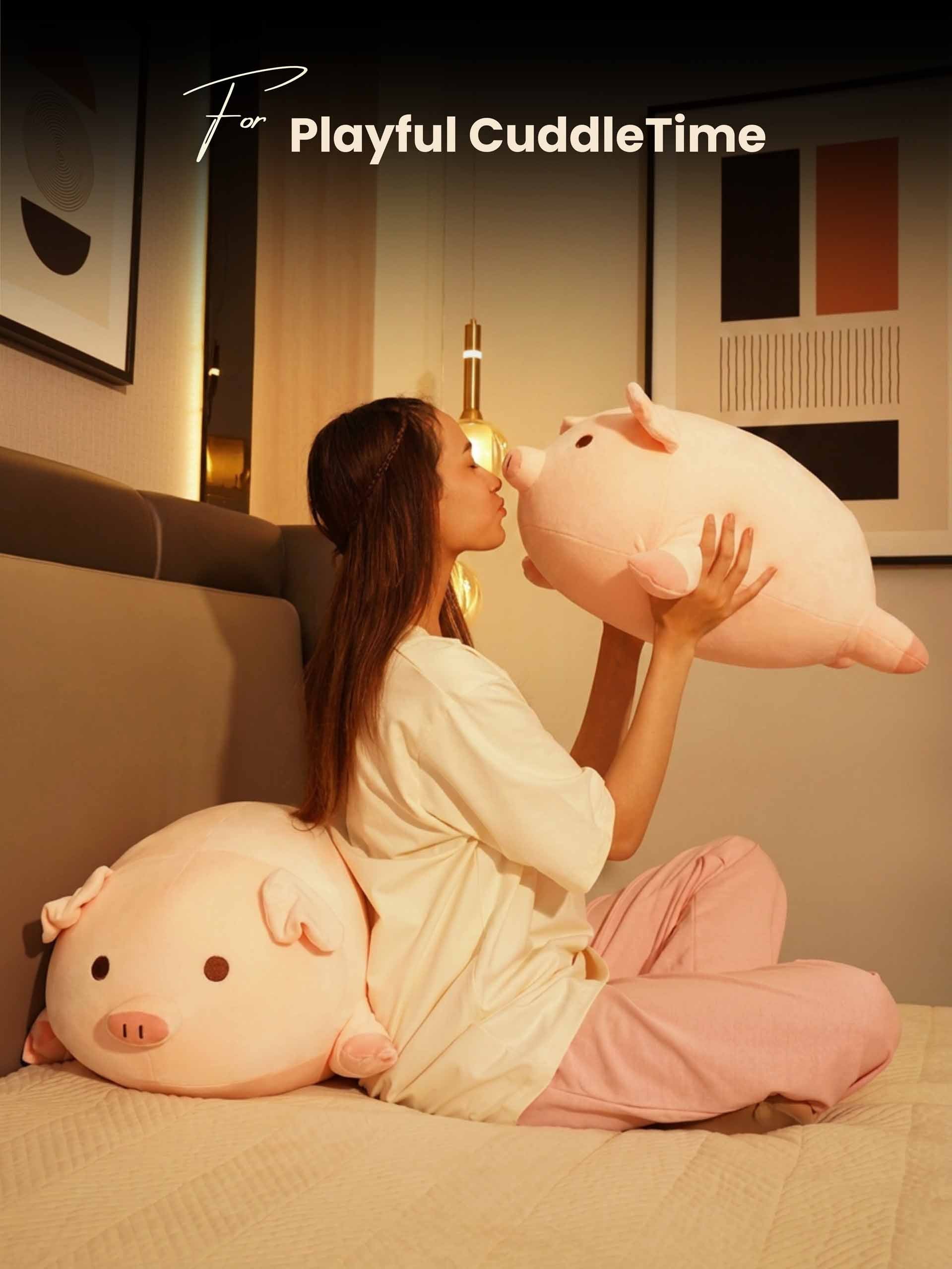 Lounging Piggy Cuddle Pillow - Cute Pink Sleeping Pillow Living Room Decor