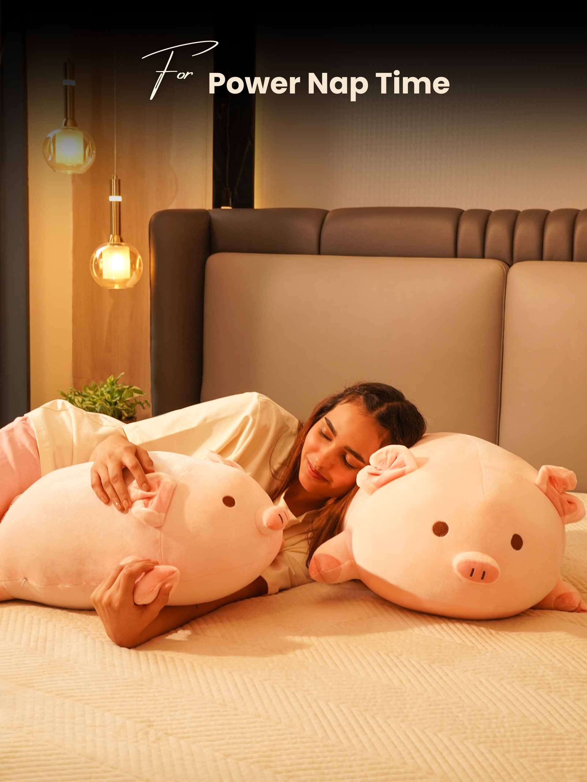 Lounging Piggy Cuddle Pillow - Cute Pink Sleeping Pillow Living Room Decor