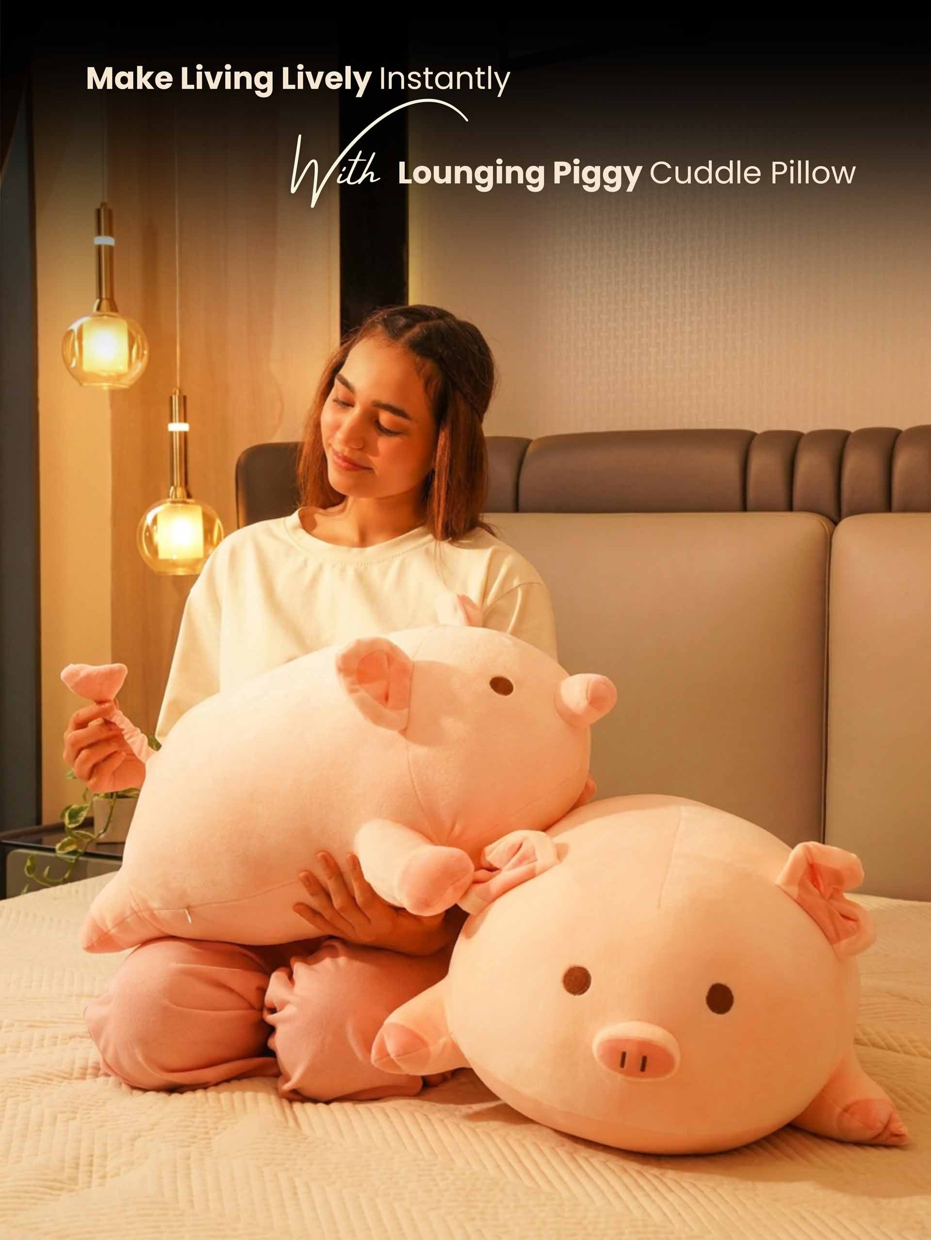 Lounging Piggy Cuddle Pillow - Cute Pink Sleeping Pillow Living Room Decor
