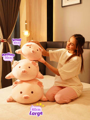 Lounging Piggy Cuddle Pillow - Cute Pink Sleeping Pillow Living Room Decor