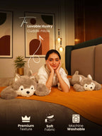 Loyal & Lovable Husky Cuddle Pillow - Soft Lifelike Dog Comforter Cushion Home Decor