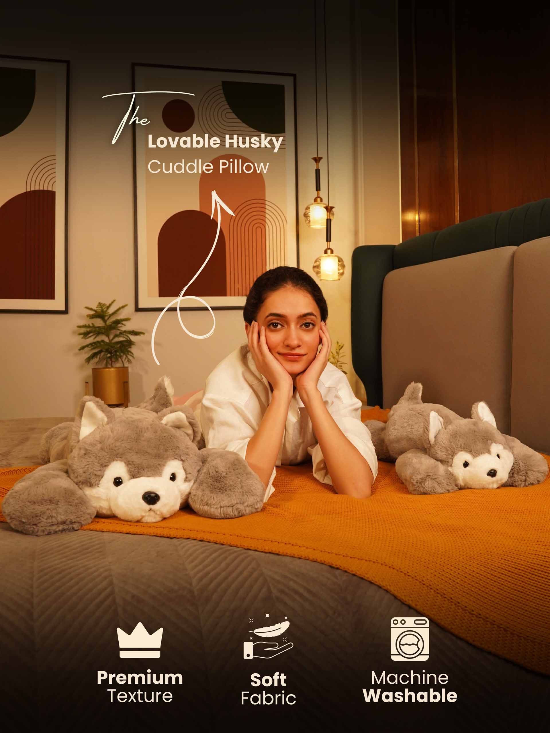 Loyal & Lovable Husky Cuddle Pillow - Soft Lifelike Dog Comforter Cushion Home Decor