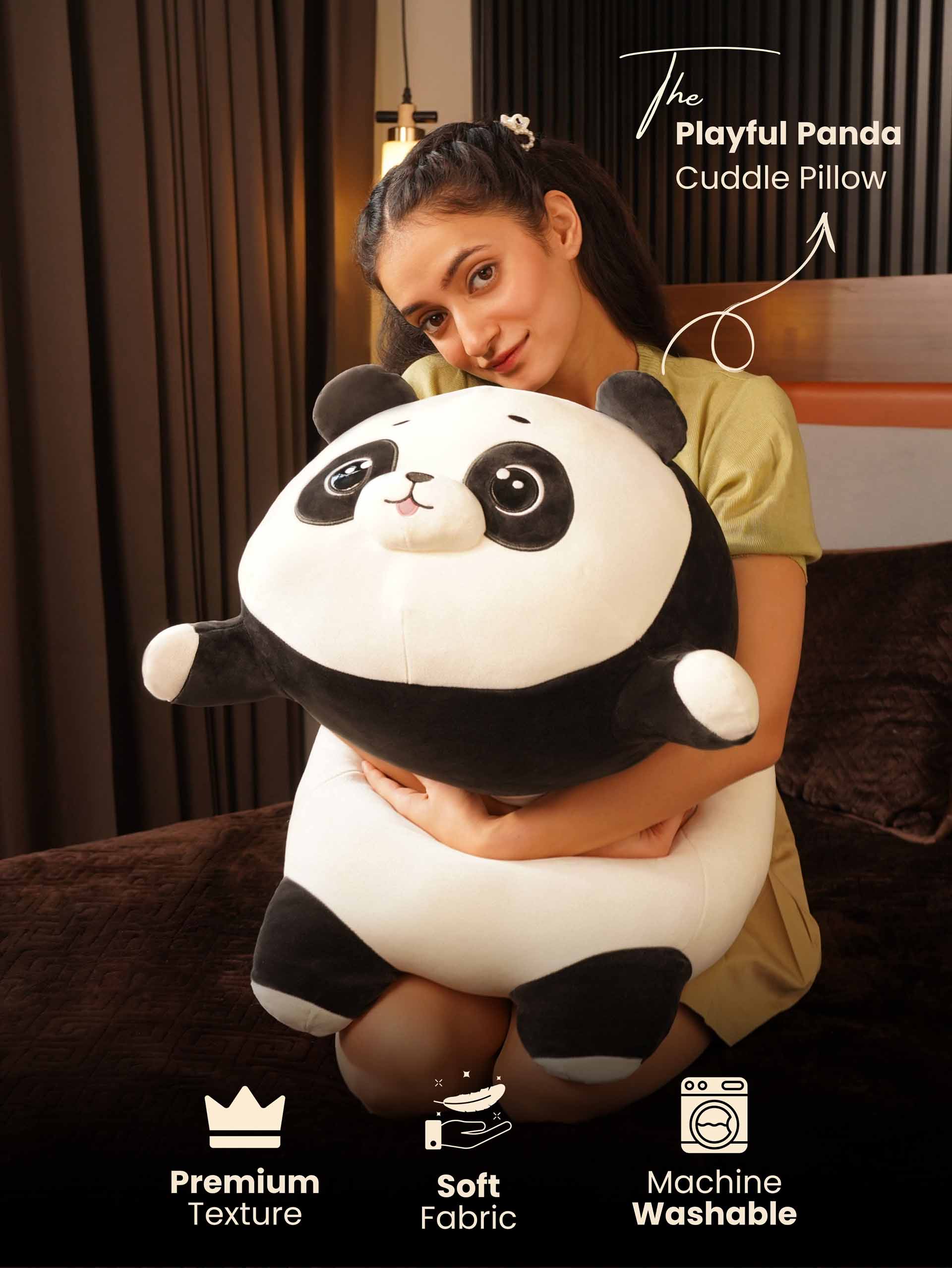 Playful Panda Cuddle Pillow - Cute Baby Panda Bed and Sofa Pillow
