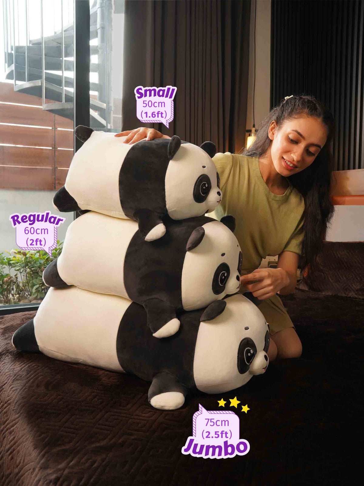 Playful Panda Cuddle Pillow - Cute Baby Panda Bed and Sofa Pillow size guide