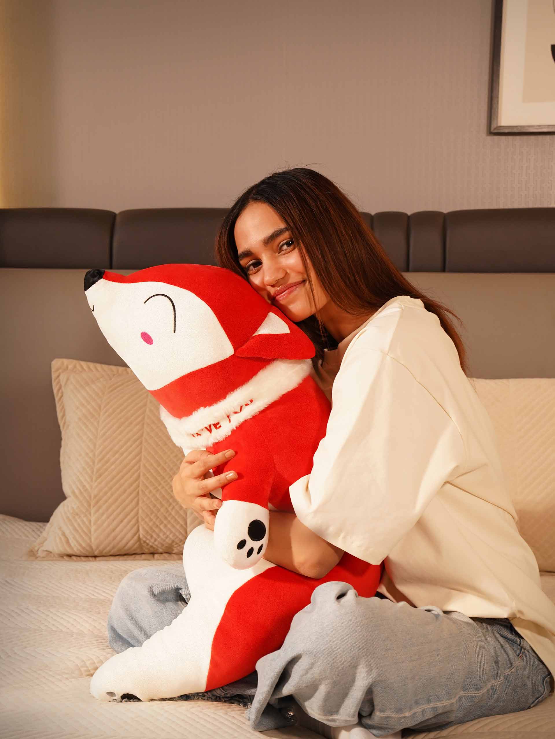 Slyly Sleepy Fox Cuddle Pillow - Cute Animated Animal Sofa Cushion Main image