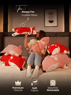 Slyly Sleepy Fox Cuddle Pillow - Cute Animated Animal Sofa Cushion