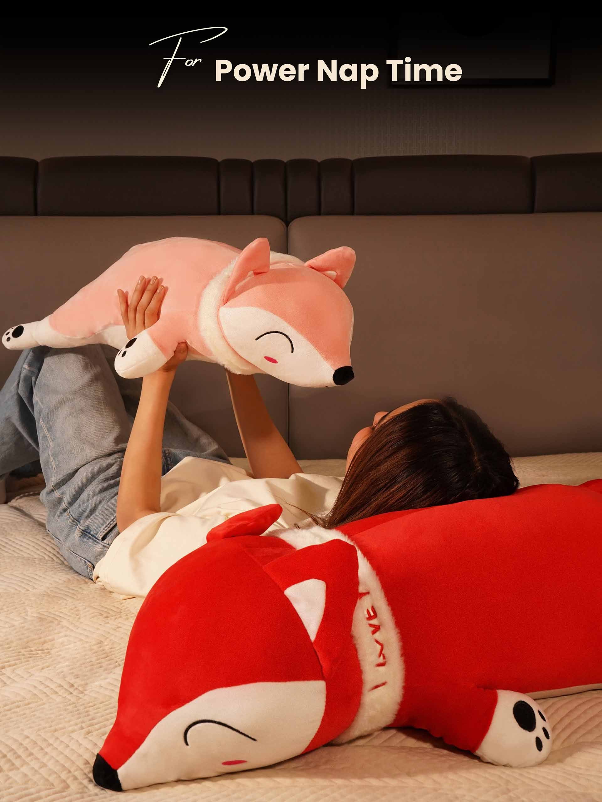 Slyly Sleepy Fox Cuddle Pillow - Cute Animated Animal Sofa Cushion