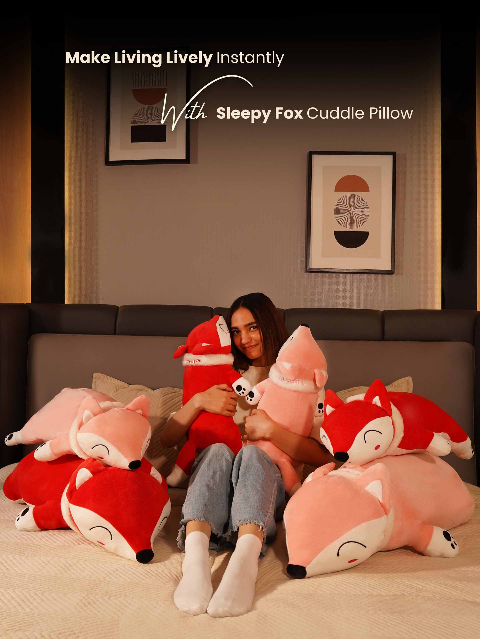 Slyly Sleepy Fox Cuddle Pillow - Cute Animated Animal Sofa Cushion